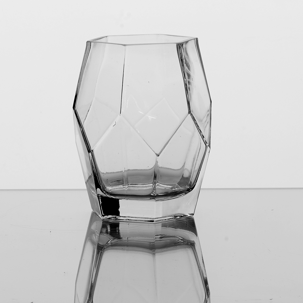 GLASS 6" GEOMETRIC VASE, CLEAR
