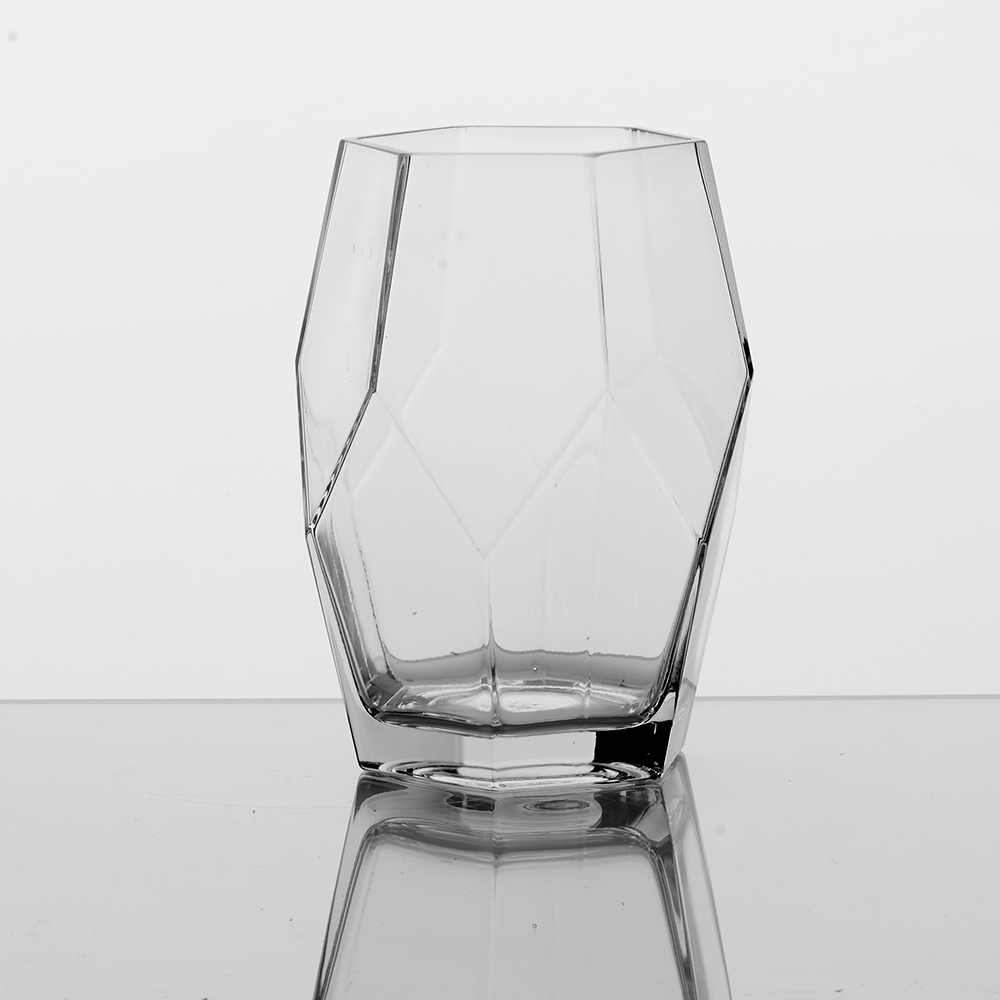 GLASS 8" GEOMETRIC VASE, CLEAR