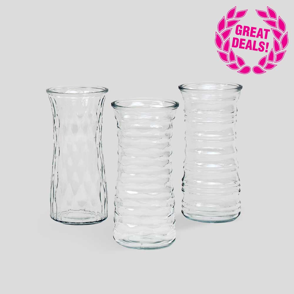 GLASS  9.5" VASE ASSORTMENT