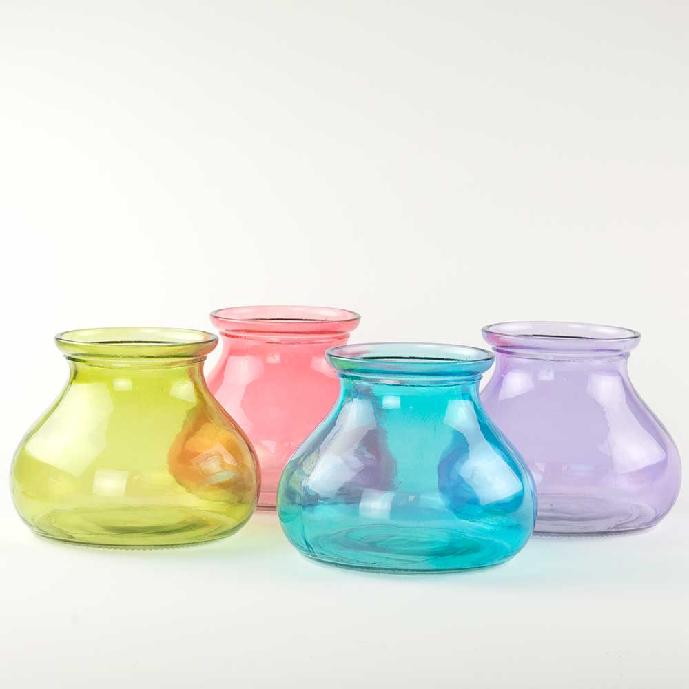 GLASS  5" 4-COLOR ASSORTED ROSIE POSIE VASE