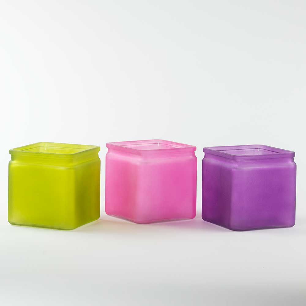 GLASS 4" SQUARE VASE,BRIGHT COLORS