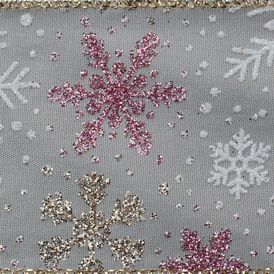 2 1/2" WIRED SNOWFLAKE,ROSE/IVORY