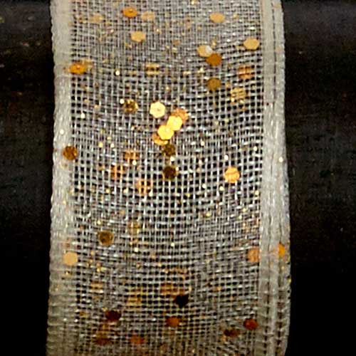 9/16" WIRED GLITTER SHEER,IVORY/GOL
