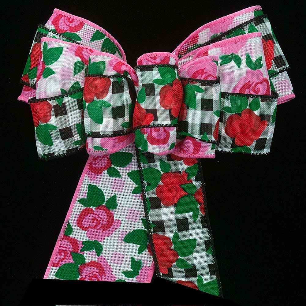 2 1/2" WIRED GINGHAM ROSES RIBBON