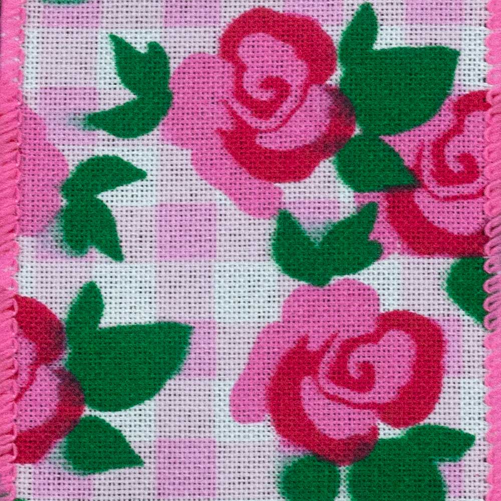 2 1/2" WIRED GINGHAM ROSES,PINK