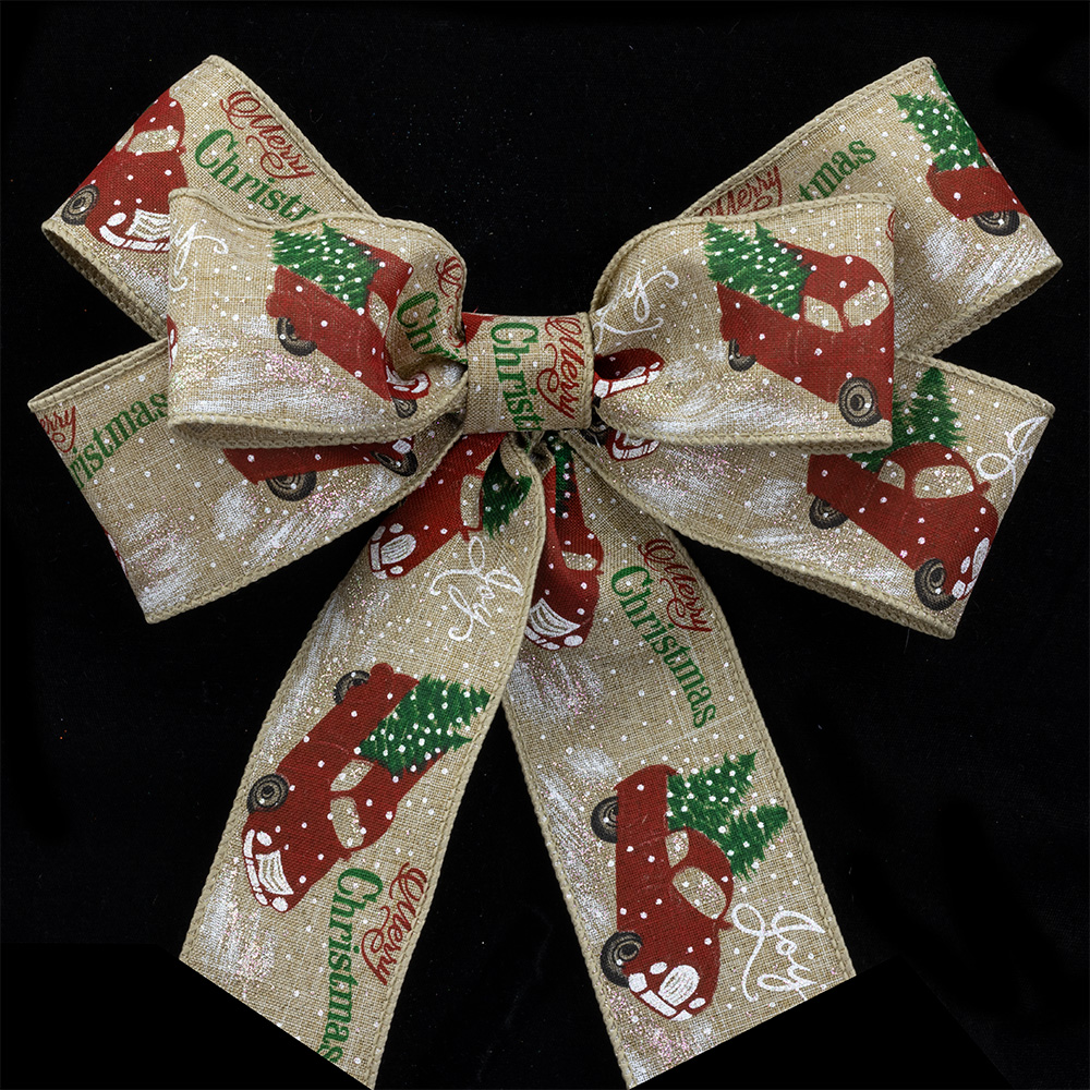 2 1/2" WIRED RED TRUCK AND TREES RIBBON