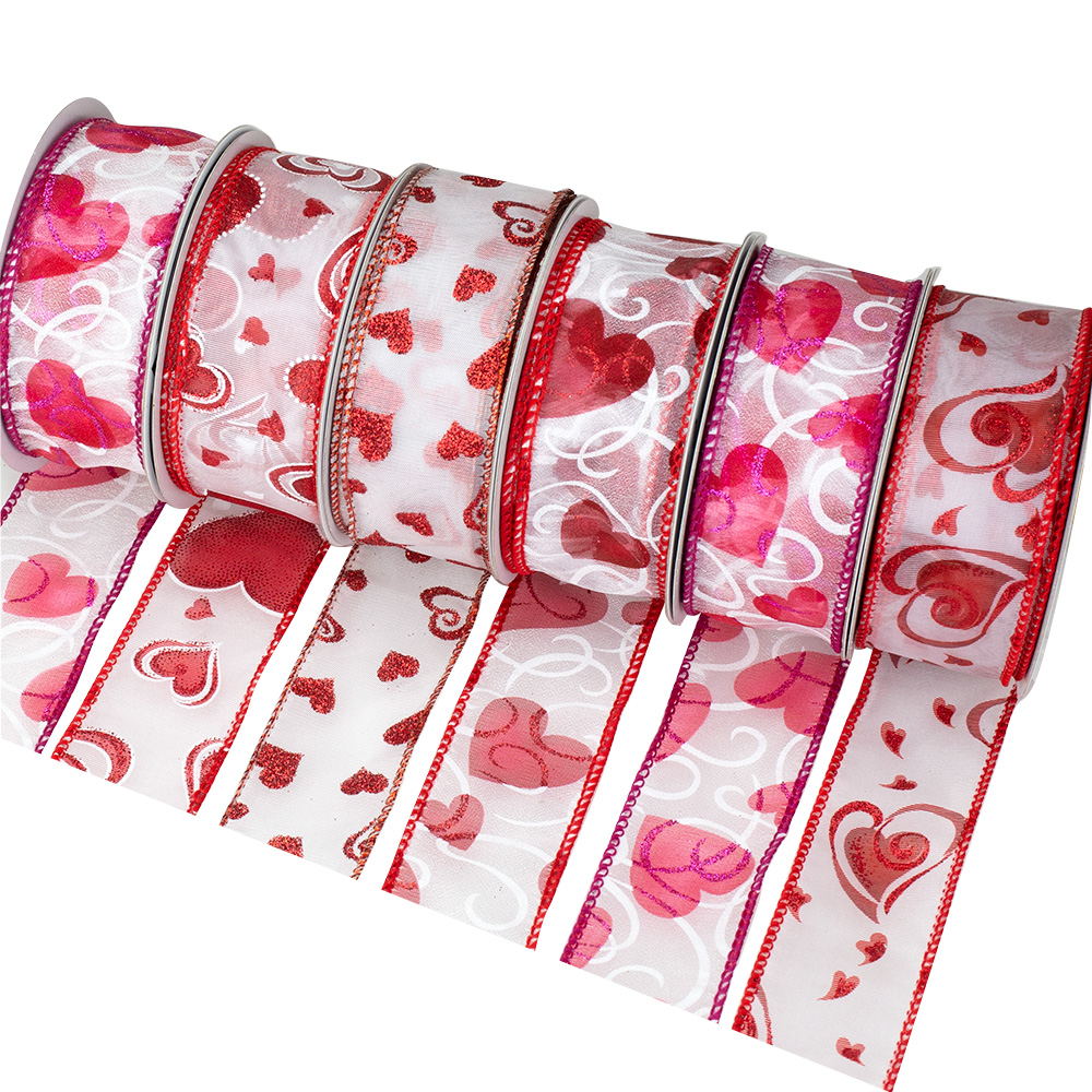 1 3/8" WIRED VALENTINE RIBBON ASST