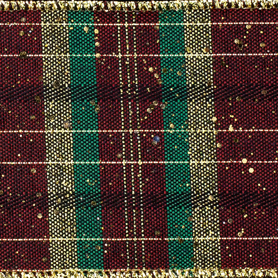 2 1/2" WIRED GLIT. PLAID,BURGUNDY
