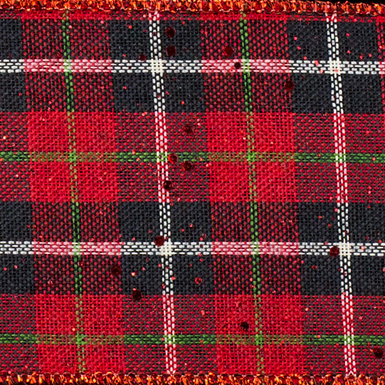 2 1/2" WIRED GLIT. PLAID,RED