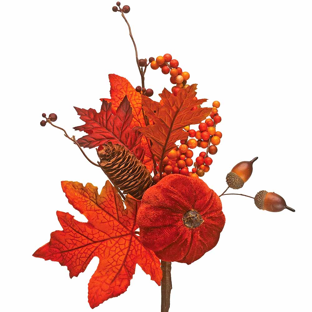 14" VELVET PUMPKIN SPRAY